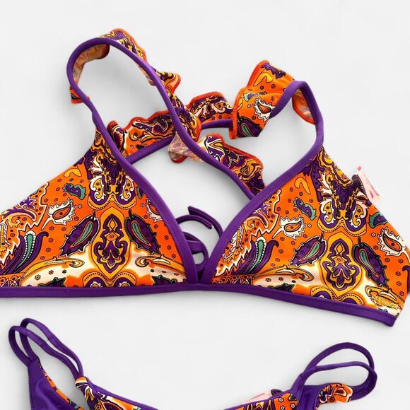 skimpy swimwear Boho Paisley Bikini Set | Orange + Purple Y2K Festival small - Picture 3 of 8